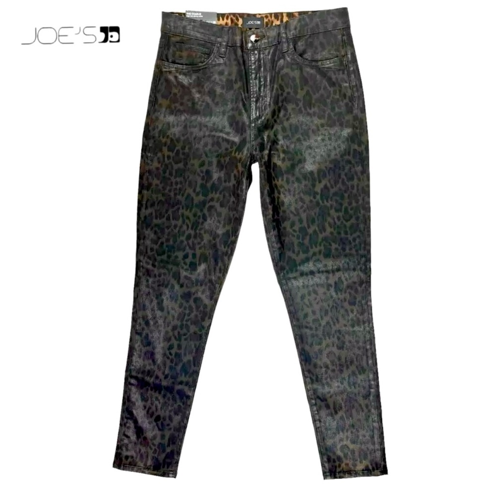 Joe’s Womens 31 The Charlie High Rise Skinny Ankle Pants Coated Leopard Print